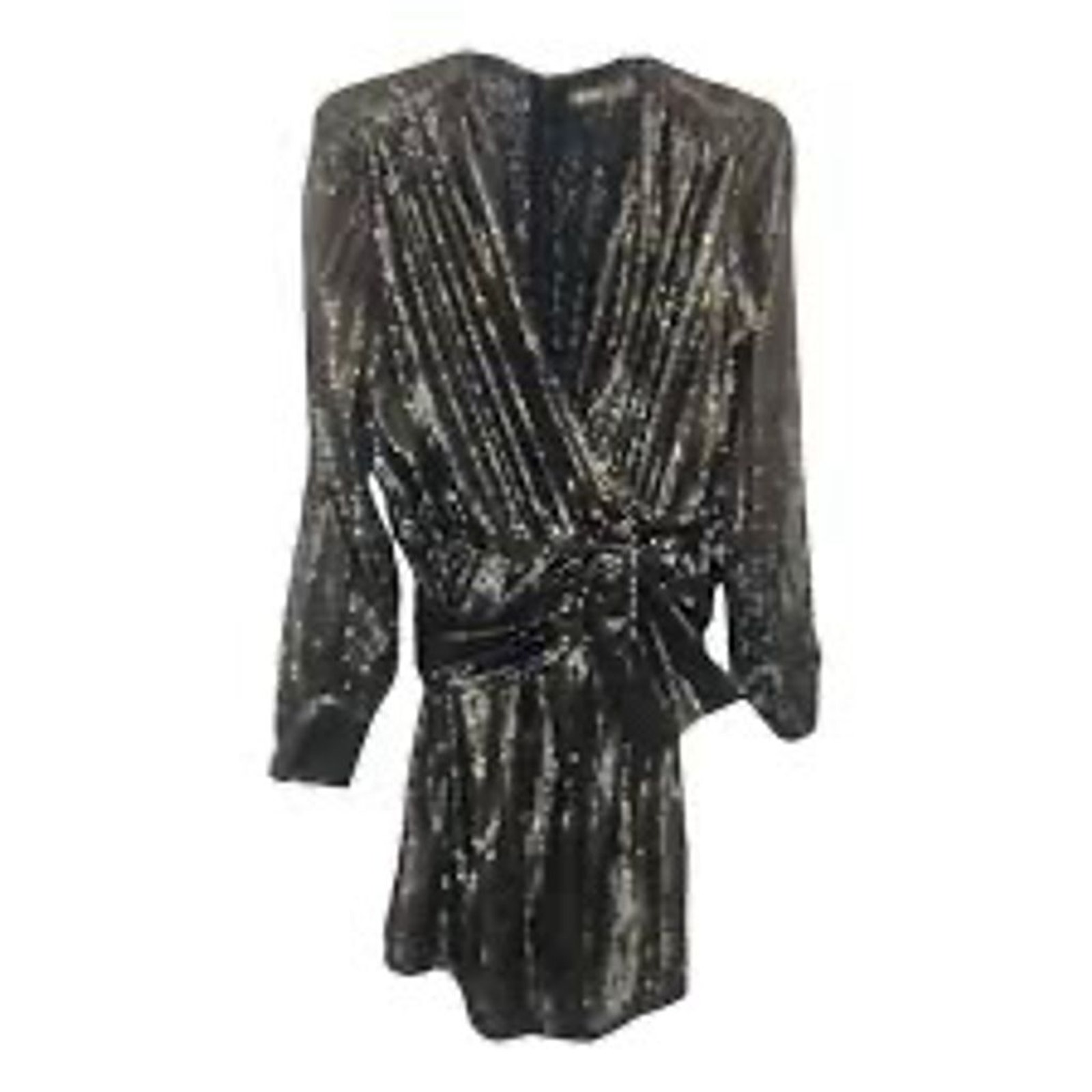 Simona Corsellini Nwt Gold Striped Silk Knee Length Dress Size Eu 44/Us 8